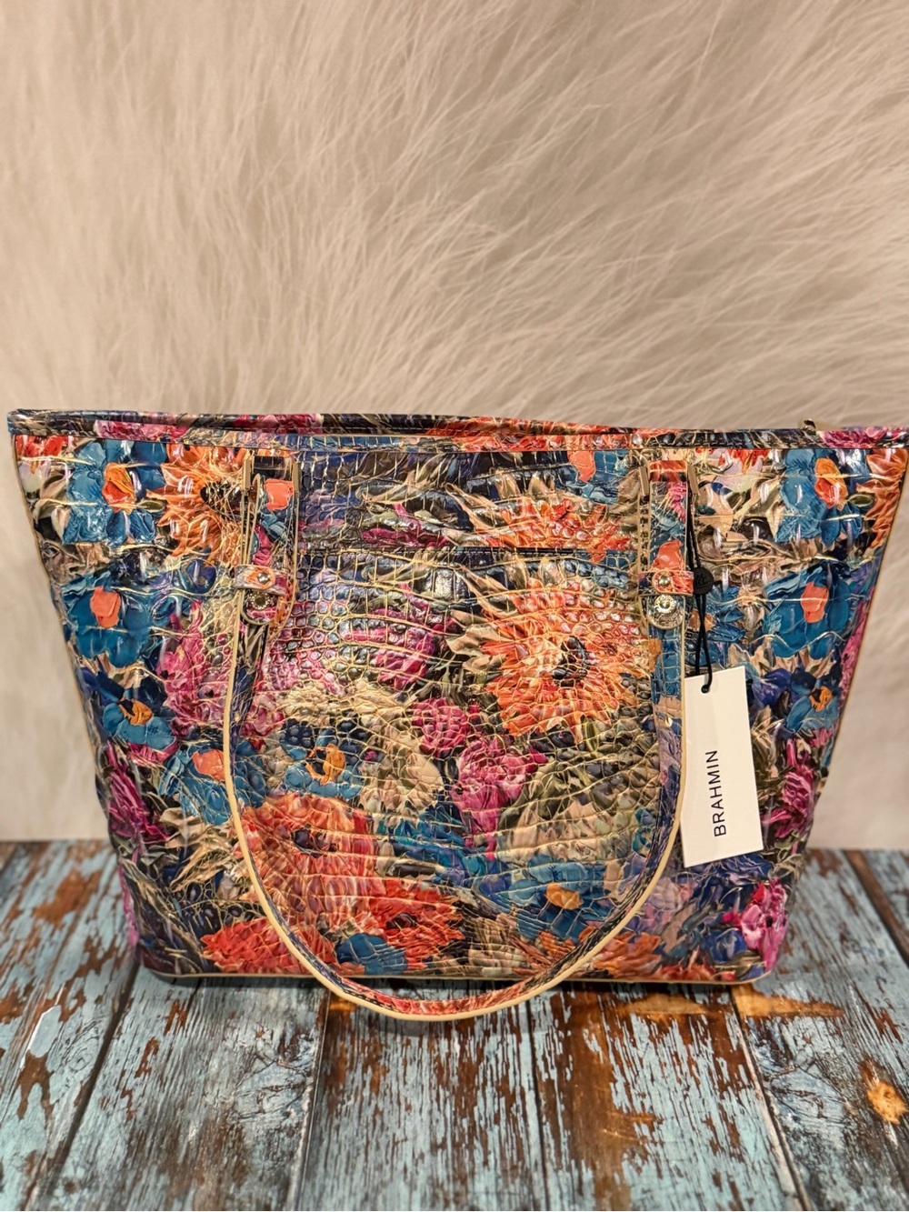 Brahmin Medium Asher Lasso Flowers Tote Melbourne Leather NWT PRICE FIRm - Picture 3 of 15